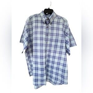 ORVIS Men's Size XL Blue Plaid Short Sleeve Shirt cotton